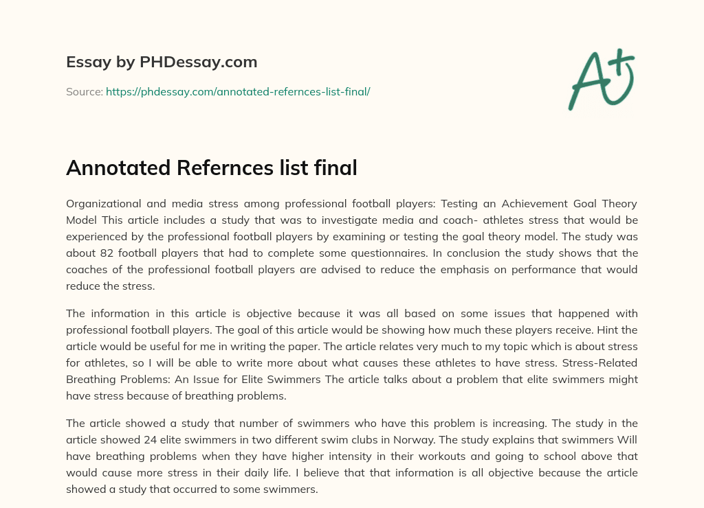 Annotated Refernces list final essay