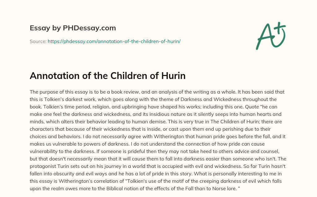 Annotation of the Children of Hurin essay