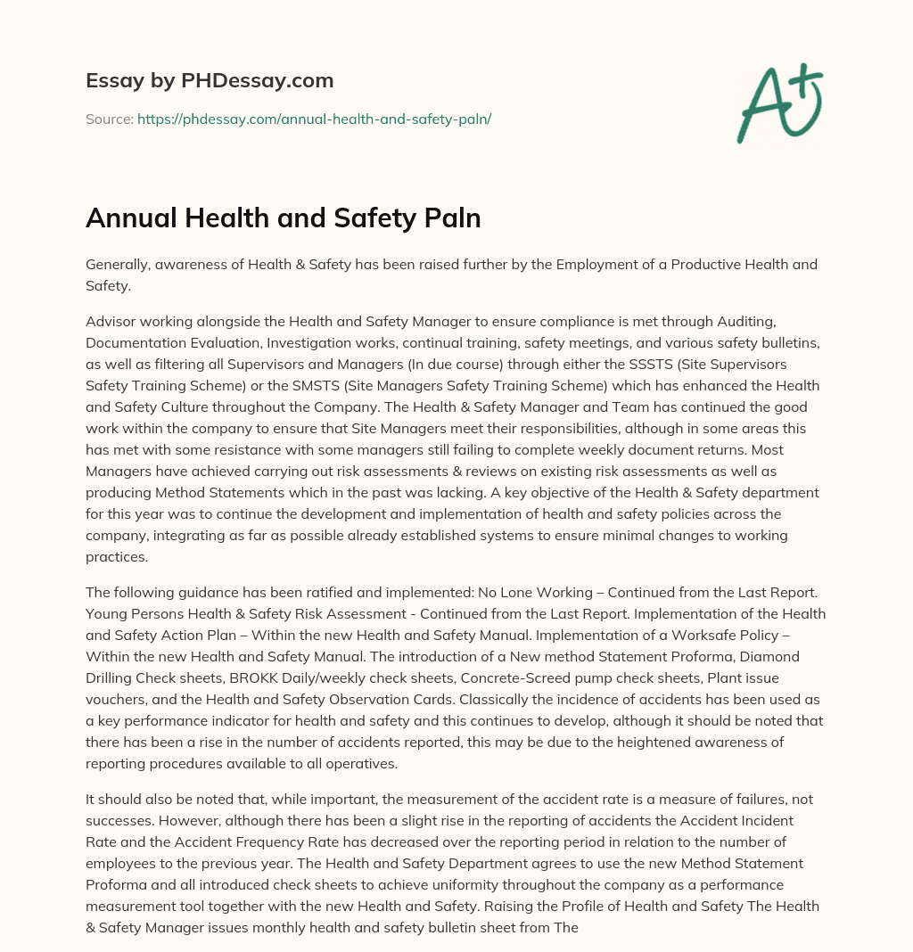 Annual Health and Safety Paln essay