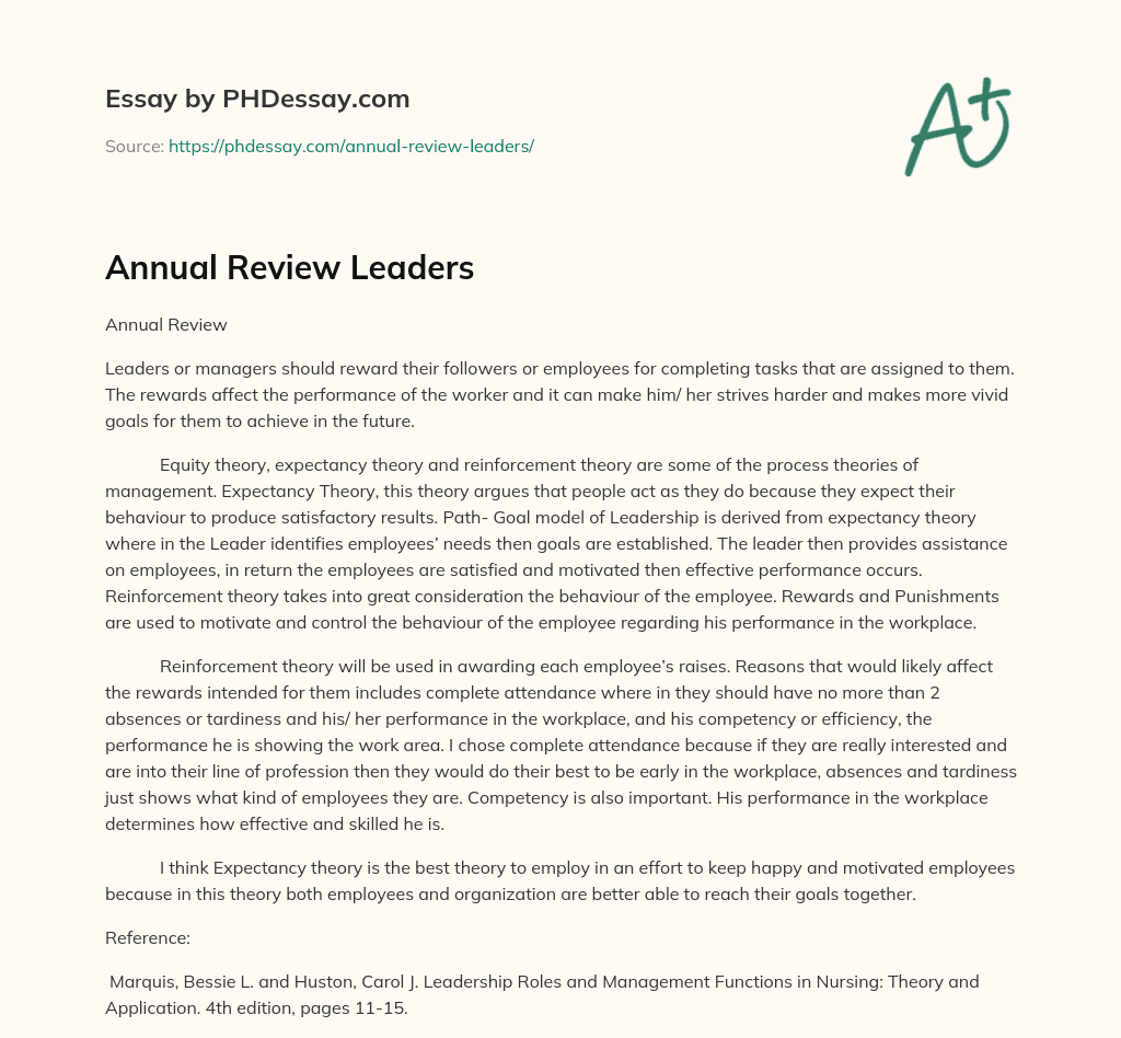 Annual Review Leaders essay