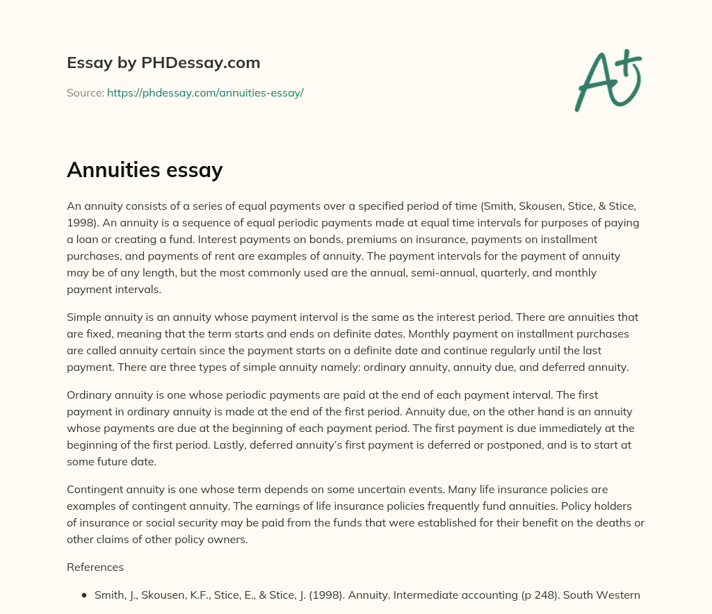 Annuities: Types and Payment Intervals essay