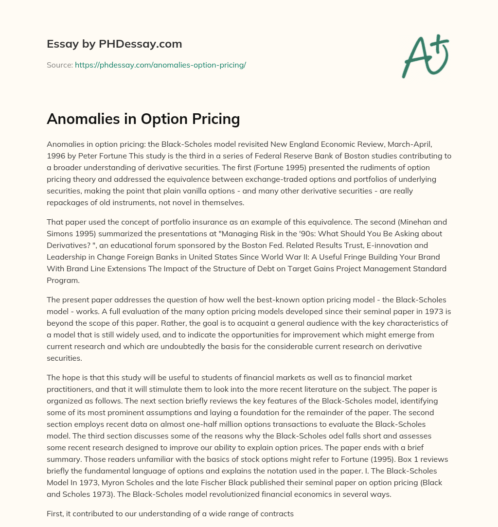 Anomalies in Option Pricing essay