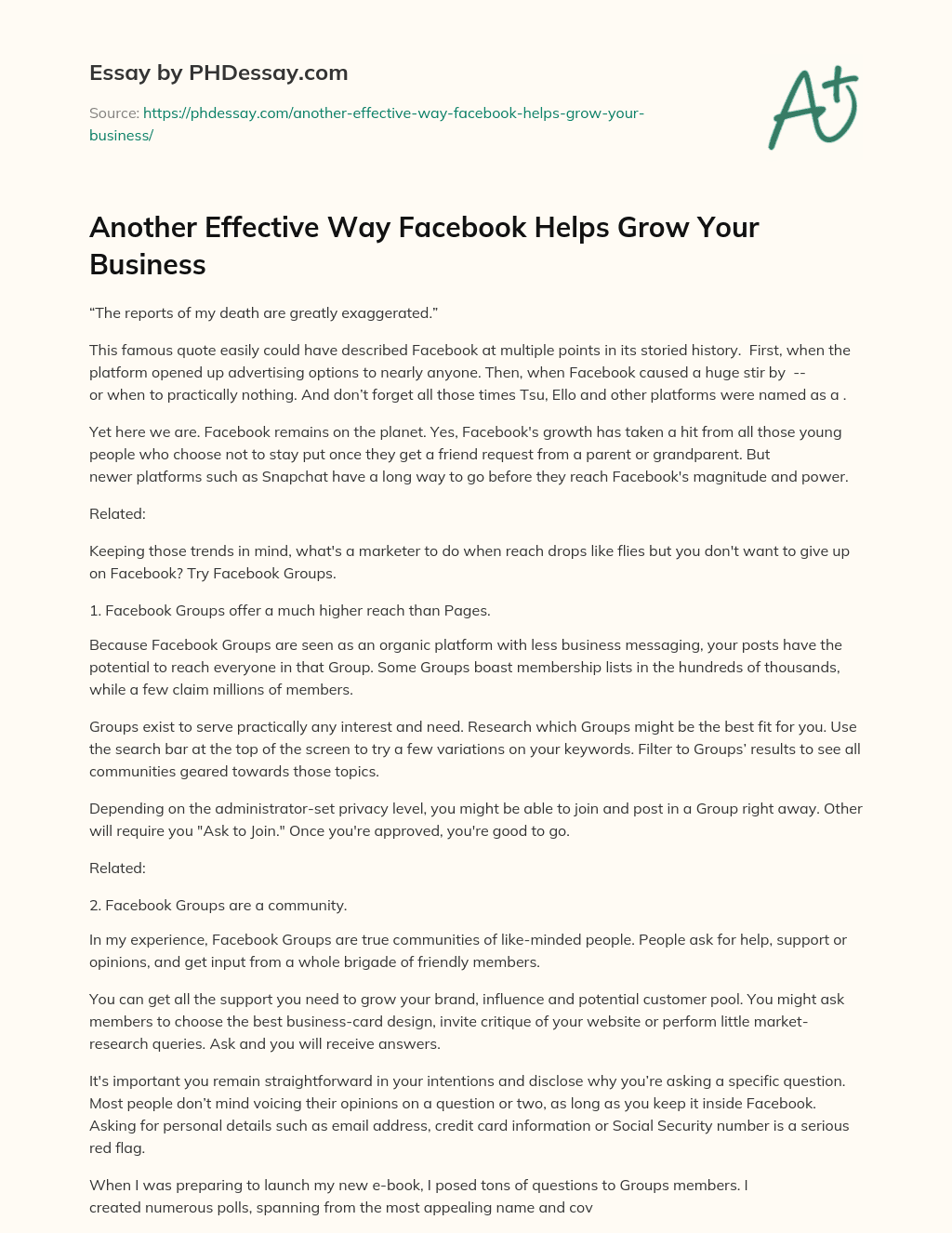 Another Effective Way Facebook Helps Grow Your Business essay