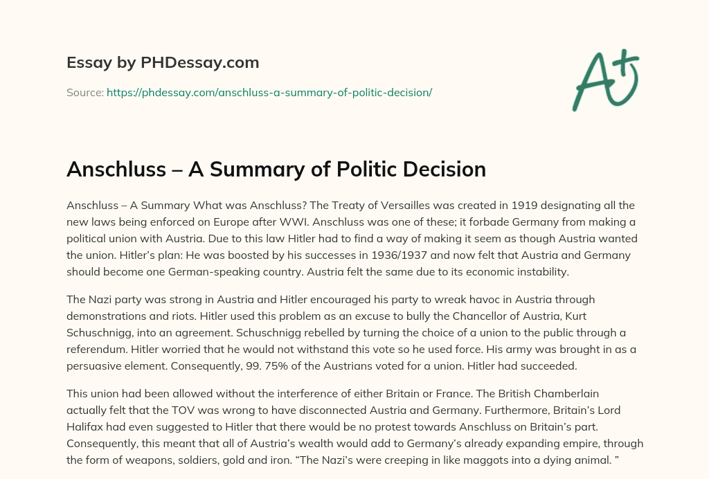 Anschluss – A Summary of Politic Decision essay