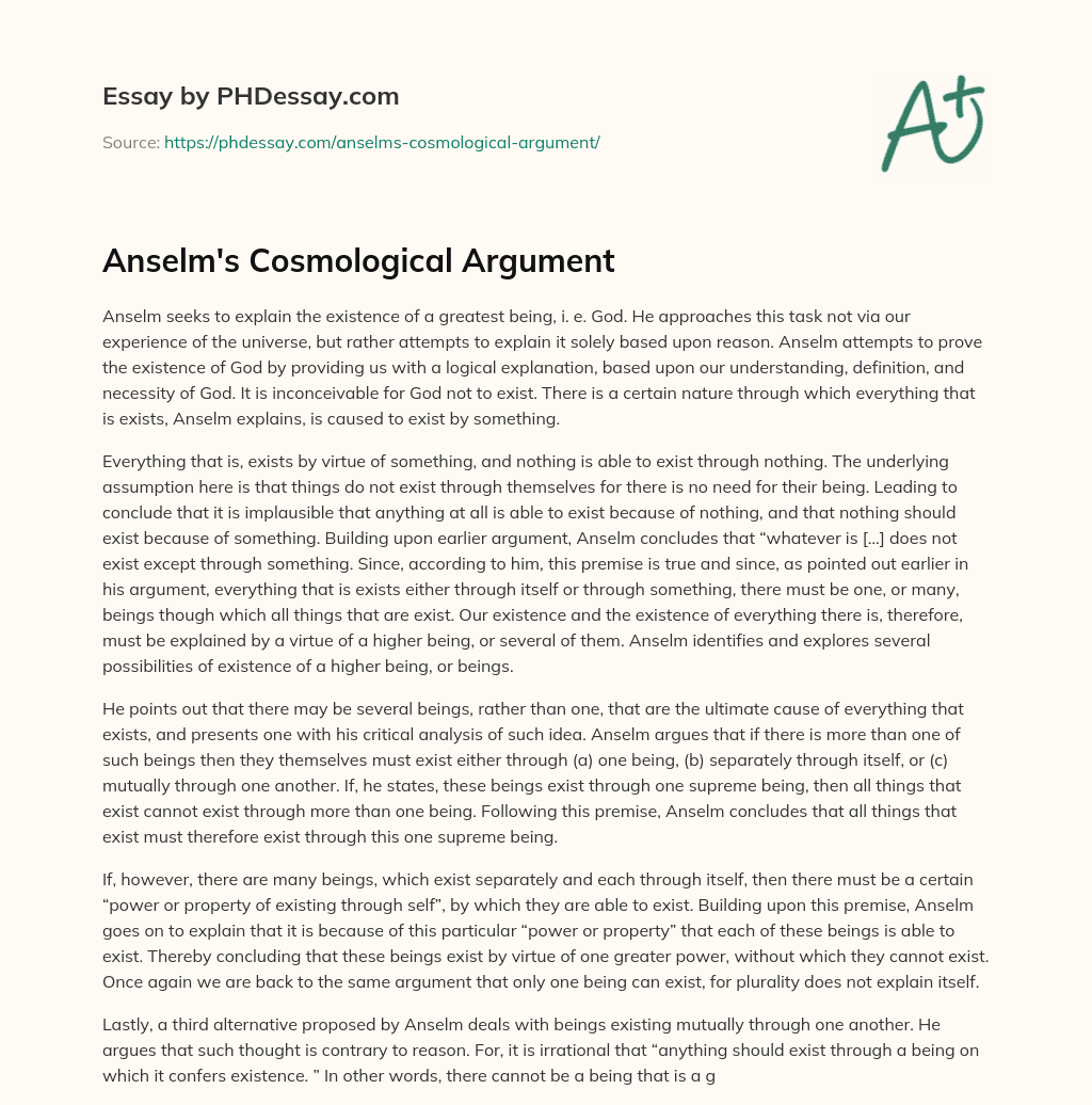 Anselm’s Cosmological Argument essay