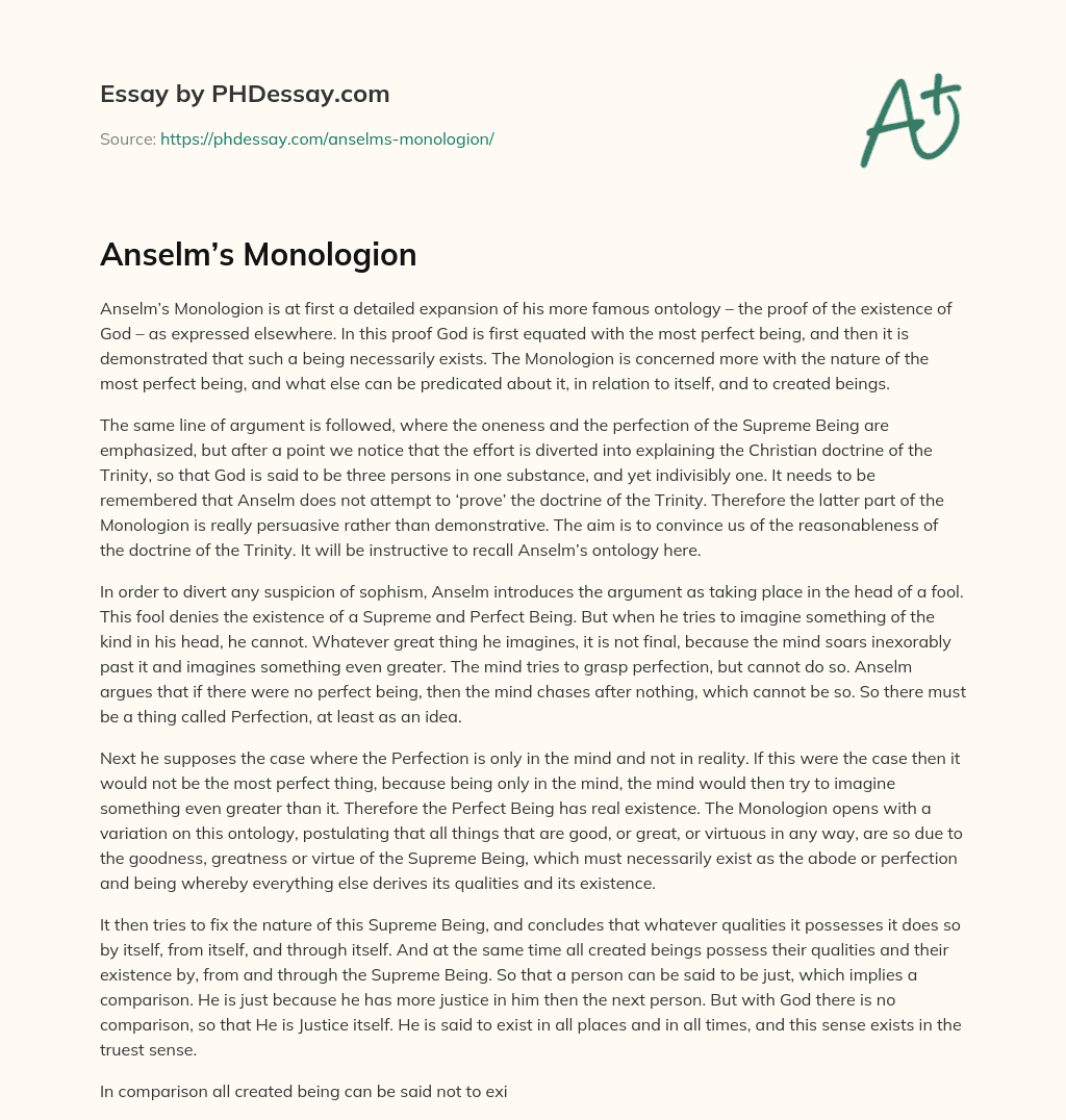 Anselm’s Monologion essay