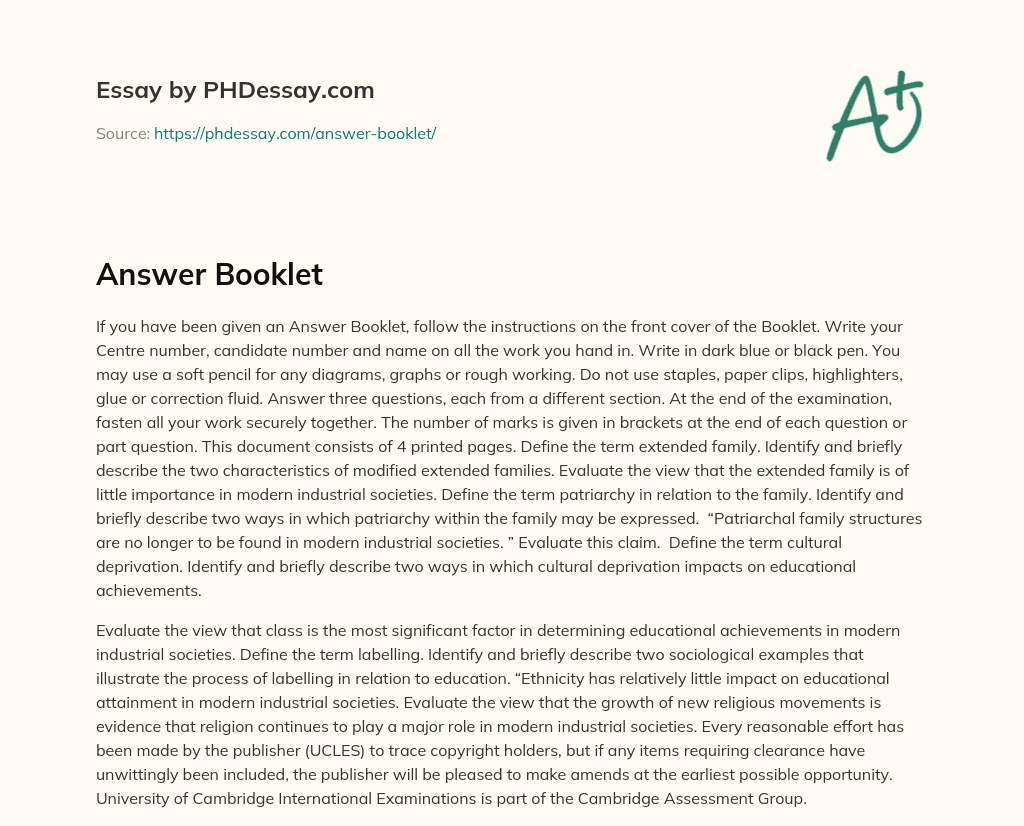 Answer Booklet essay