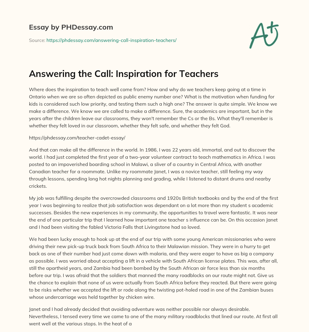 Answering the Call: Inspiration for Teachers essay