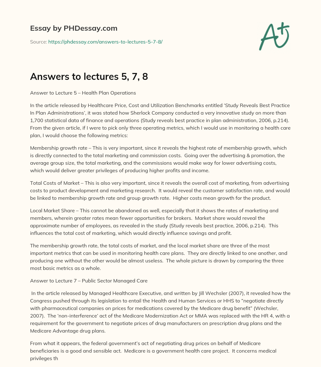 Answers to lectures 5, 7,  8 essay