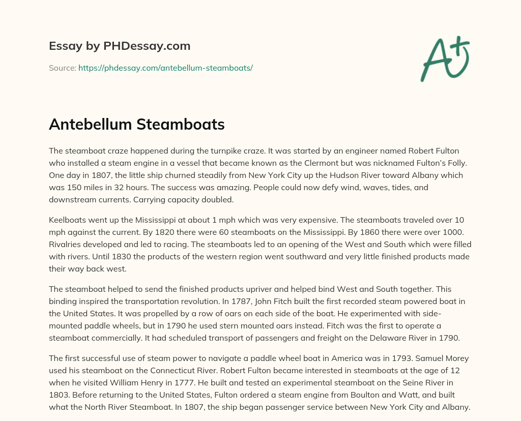 Antebellum Steamboats essay
