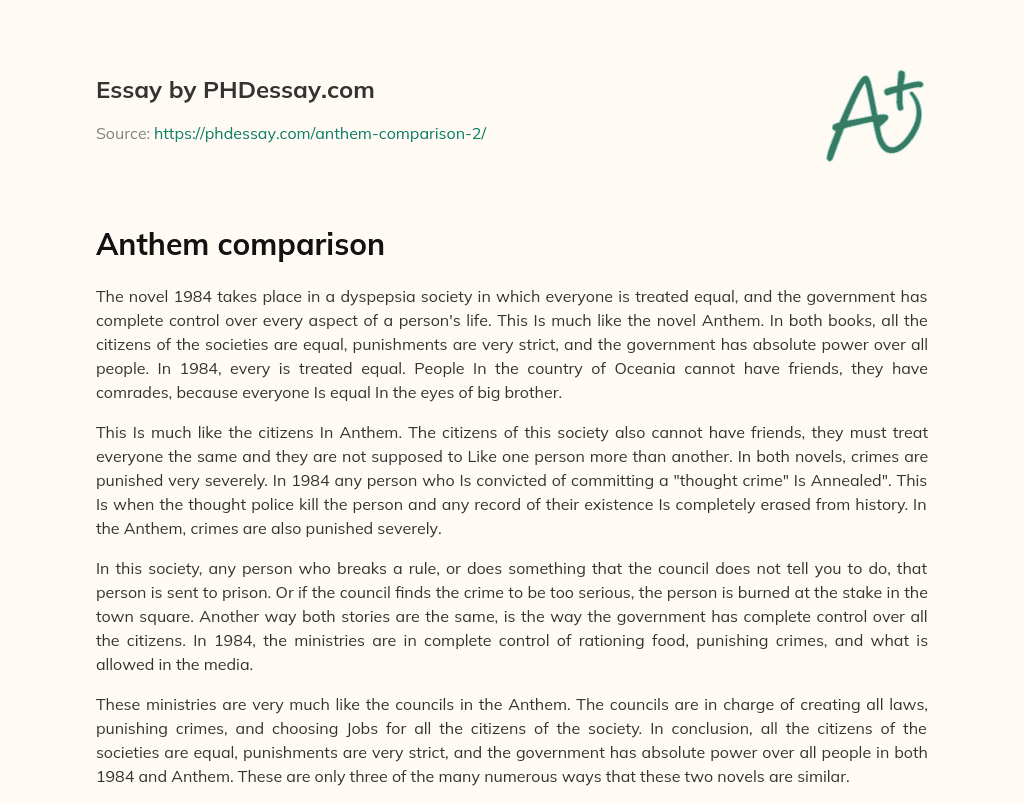 Anthem comparison essay
