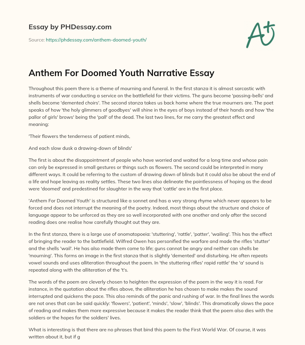 Anthem For Doomed Youth Narrative Essay essay