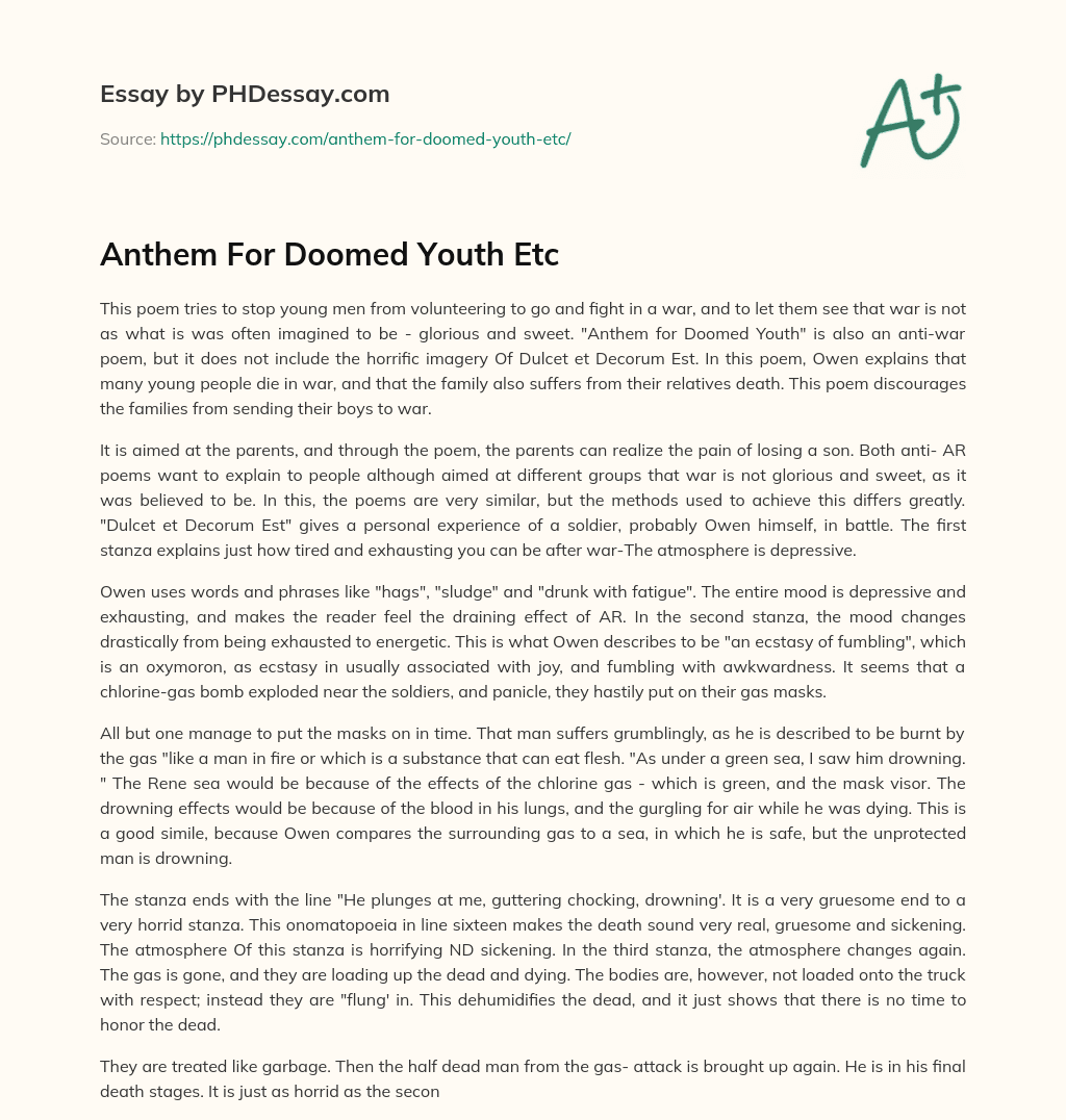 Anthem For Doomed Youth Etc essay