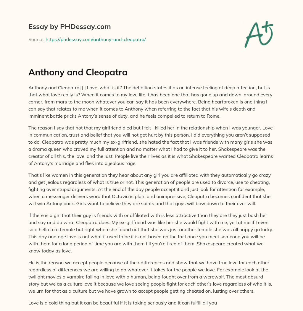 Anthony and Cleopatra essay