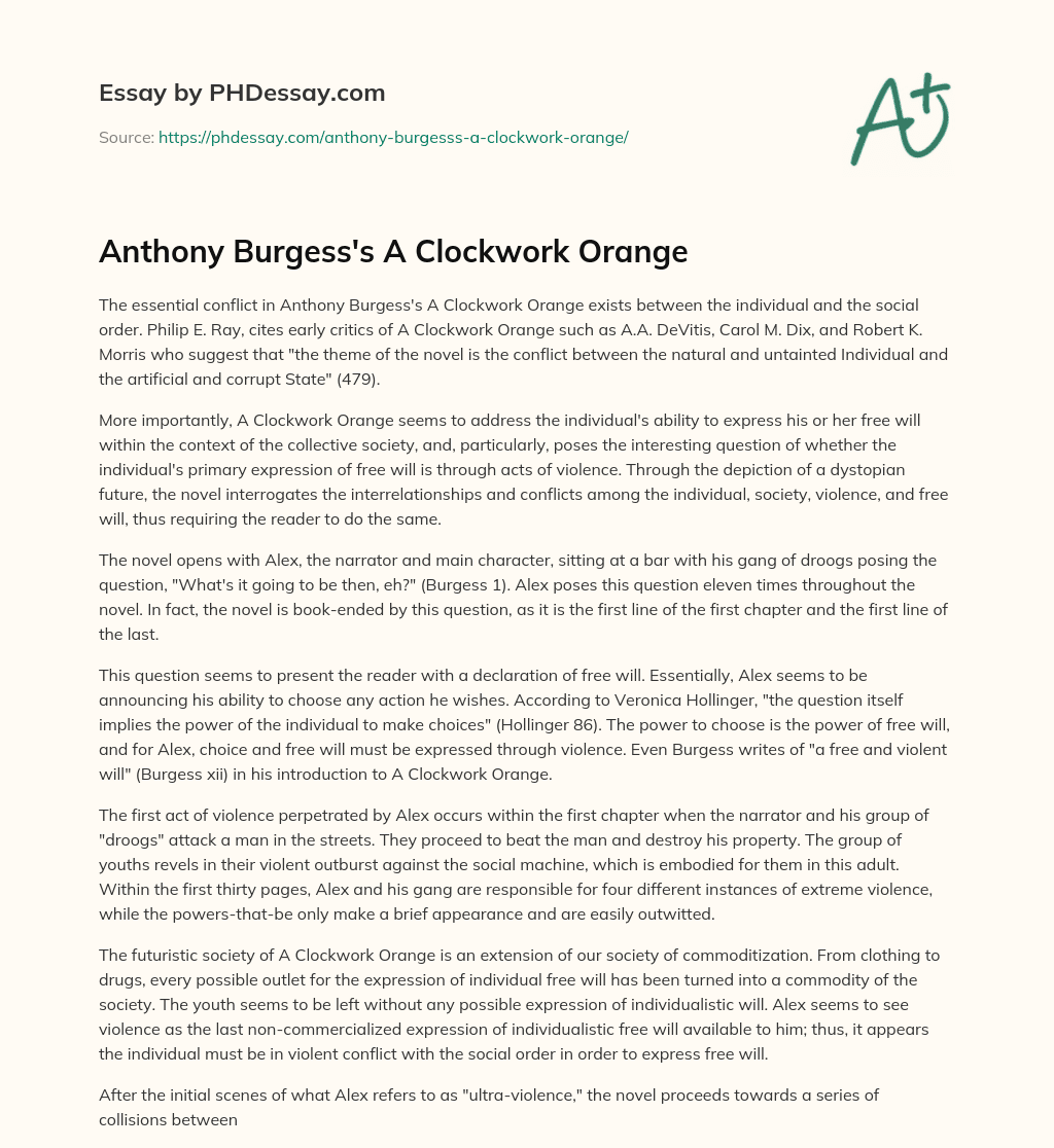 Anthony Burgess’s A Clockwork Orange essay
