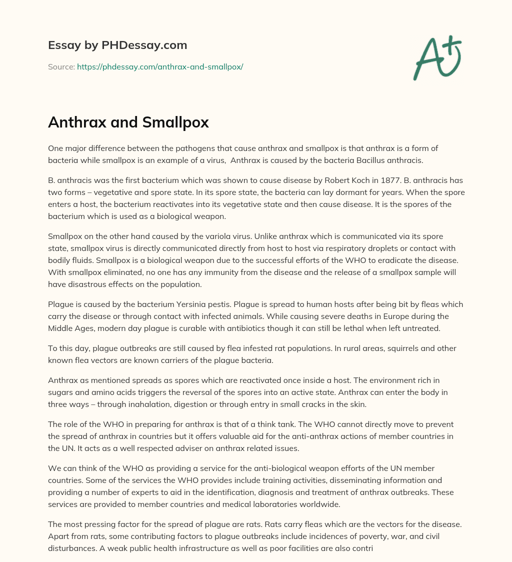 Anthrax and Smallpox essay