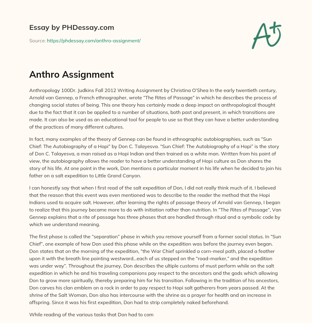 Anthro Assignment essay