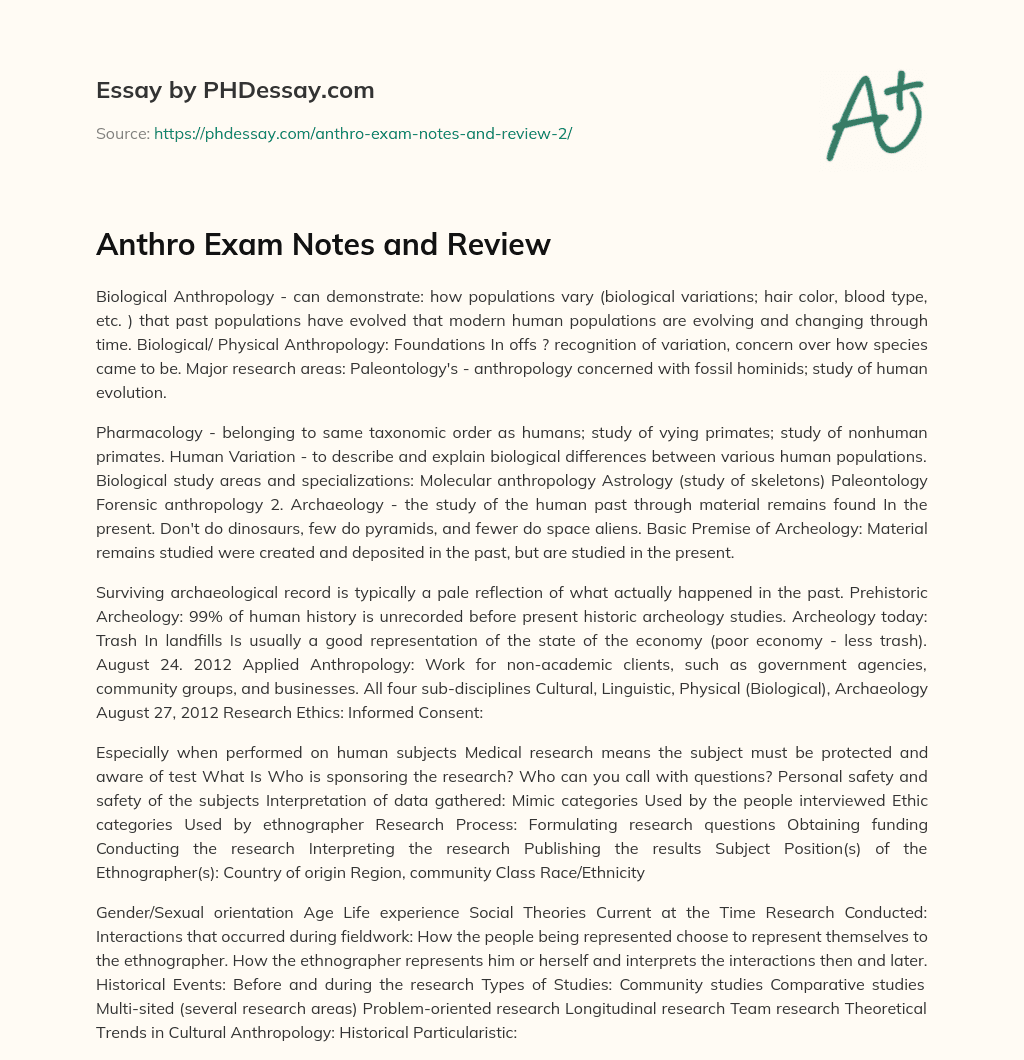 Anthro Exam Notes and Review essay