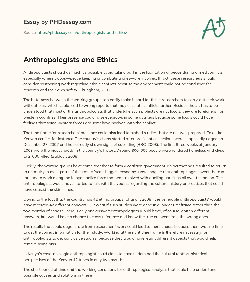 Anthropologists and Ethics essay
