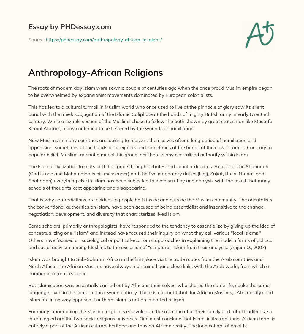 Anthropology-African Religions essay