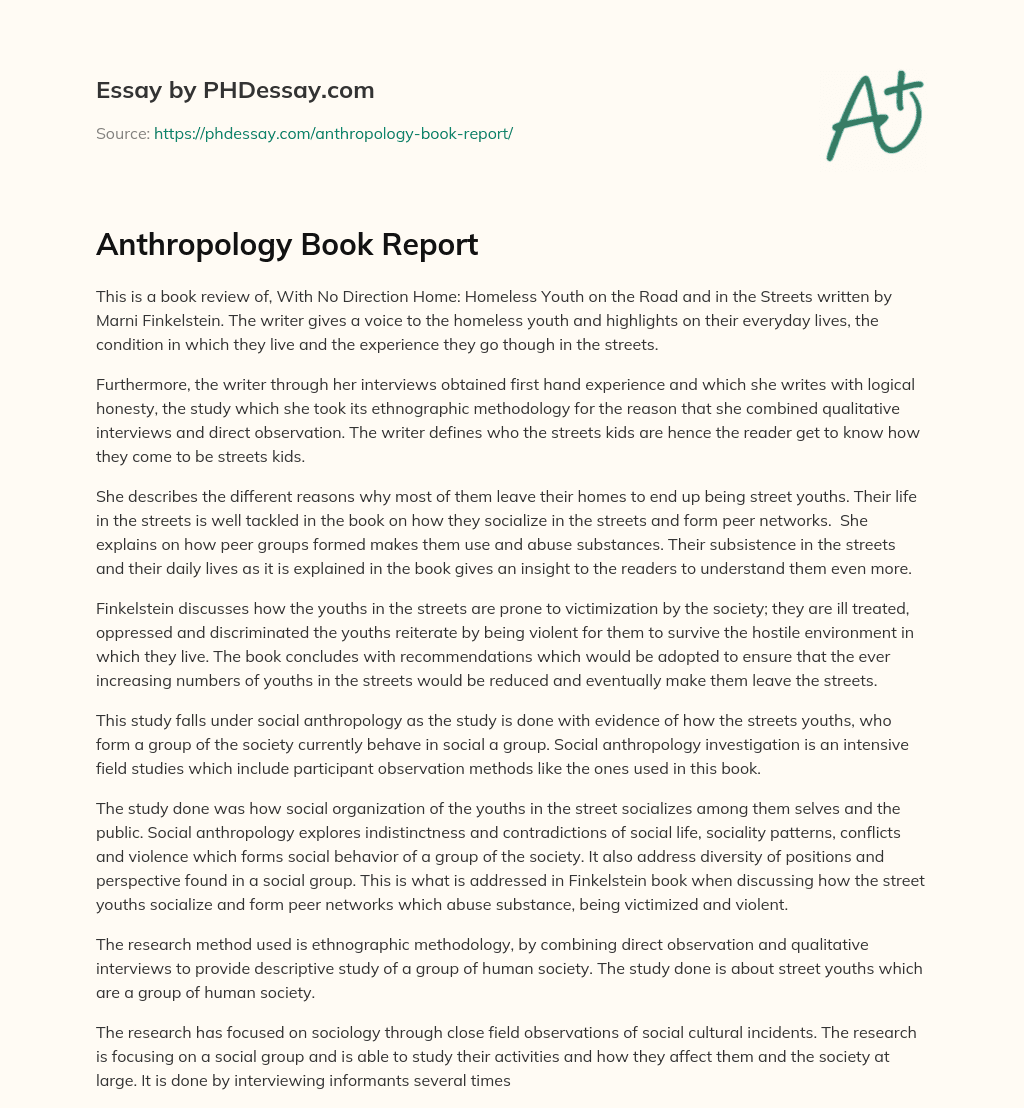 Anthropology Book Report essay