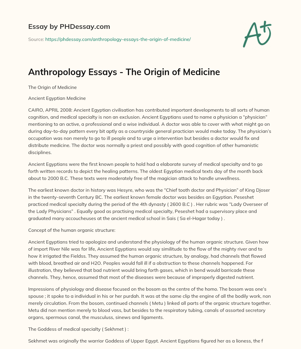 Anthropology Essays – The Origin of Medicine essay