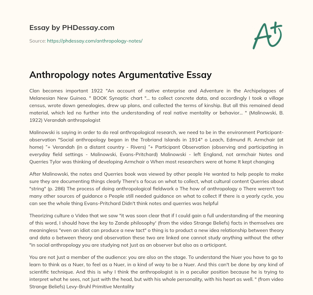 anthropology argumentative essay