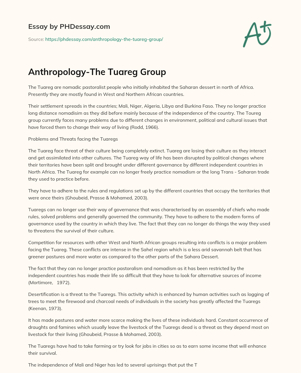 Anthropology-The Tuareg Group essay