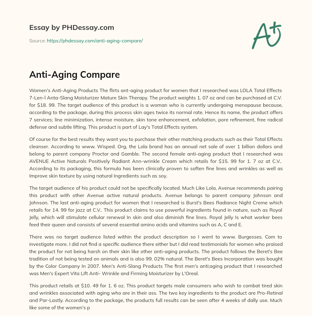 Anti-Aging Compare essay