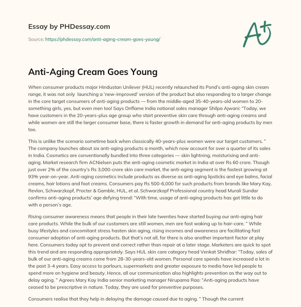 Anti-Aging Cream Goes Young essay