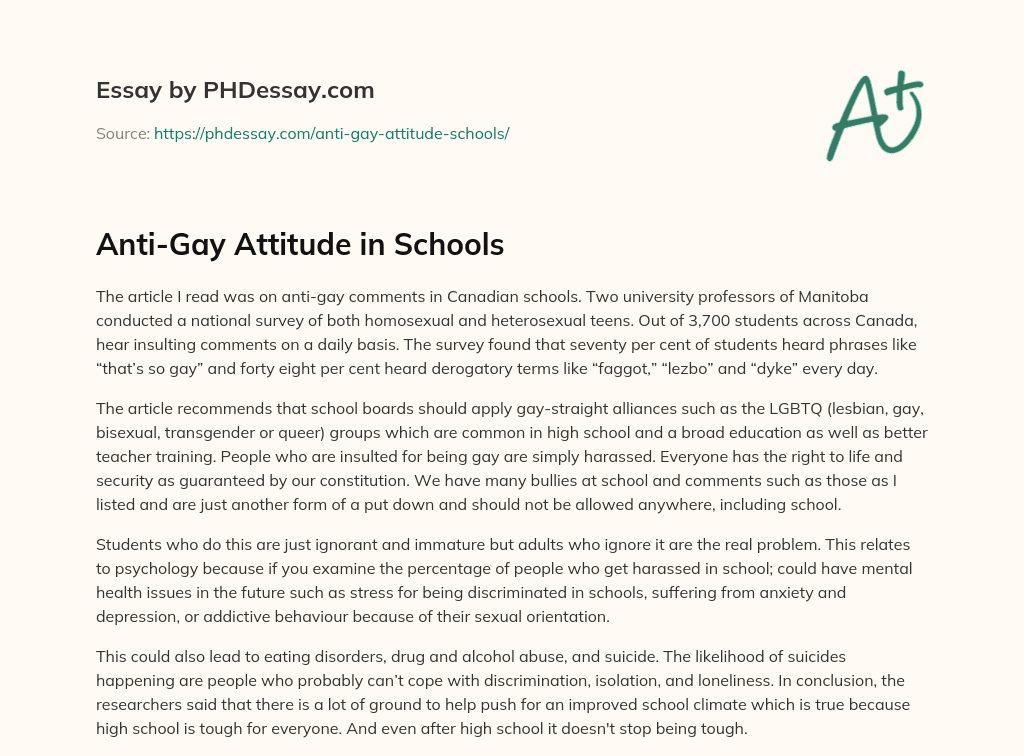 Anti-Gay Attitude in Schools essay