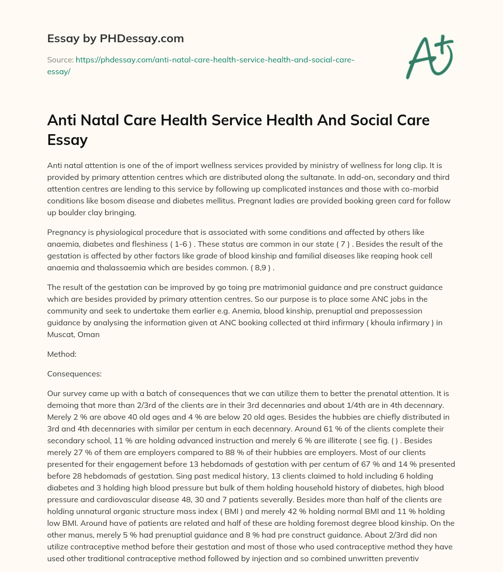 Anti Natal Care Health Service Health And Social Care Essay essay