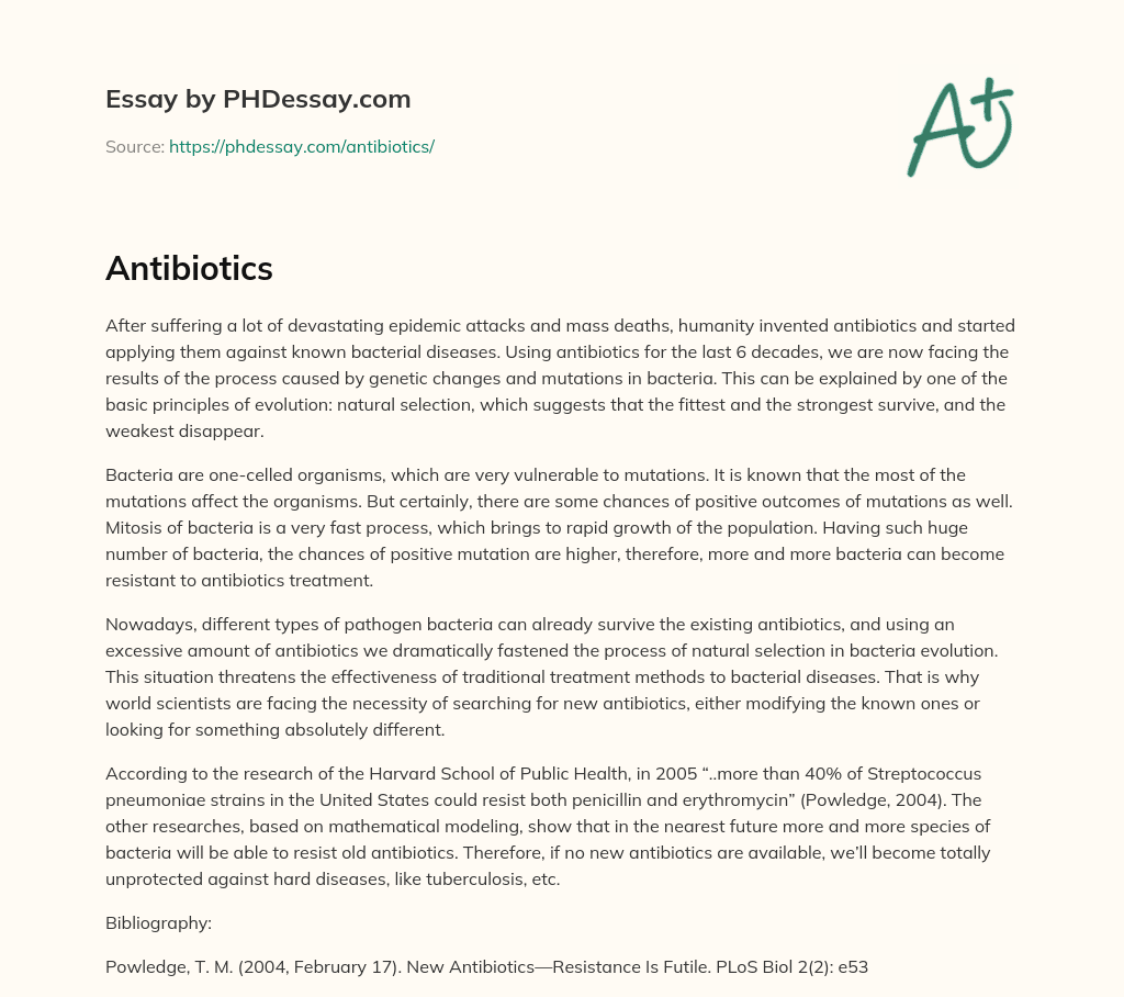 Antibiotic Resistance Threatens Future of Medicine essay