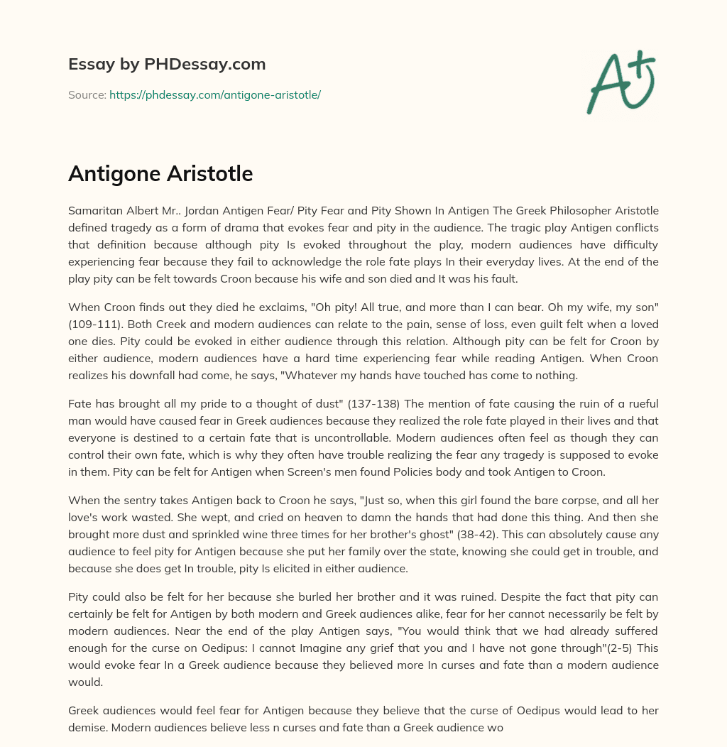 Antigone Aristotle essay