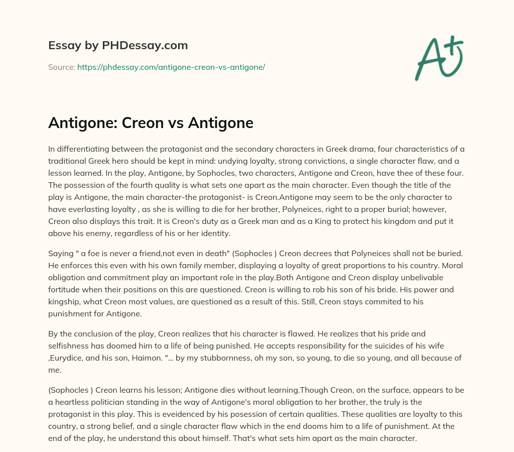 Antigone: Creon vs Antigone essay