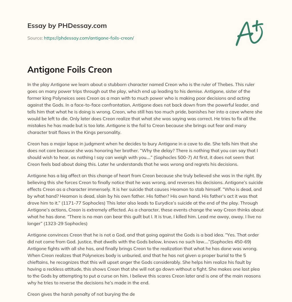 Antigone Foils Creon essay