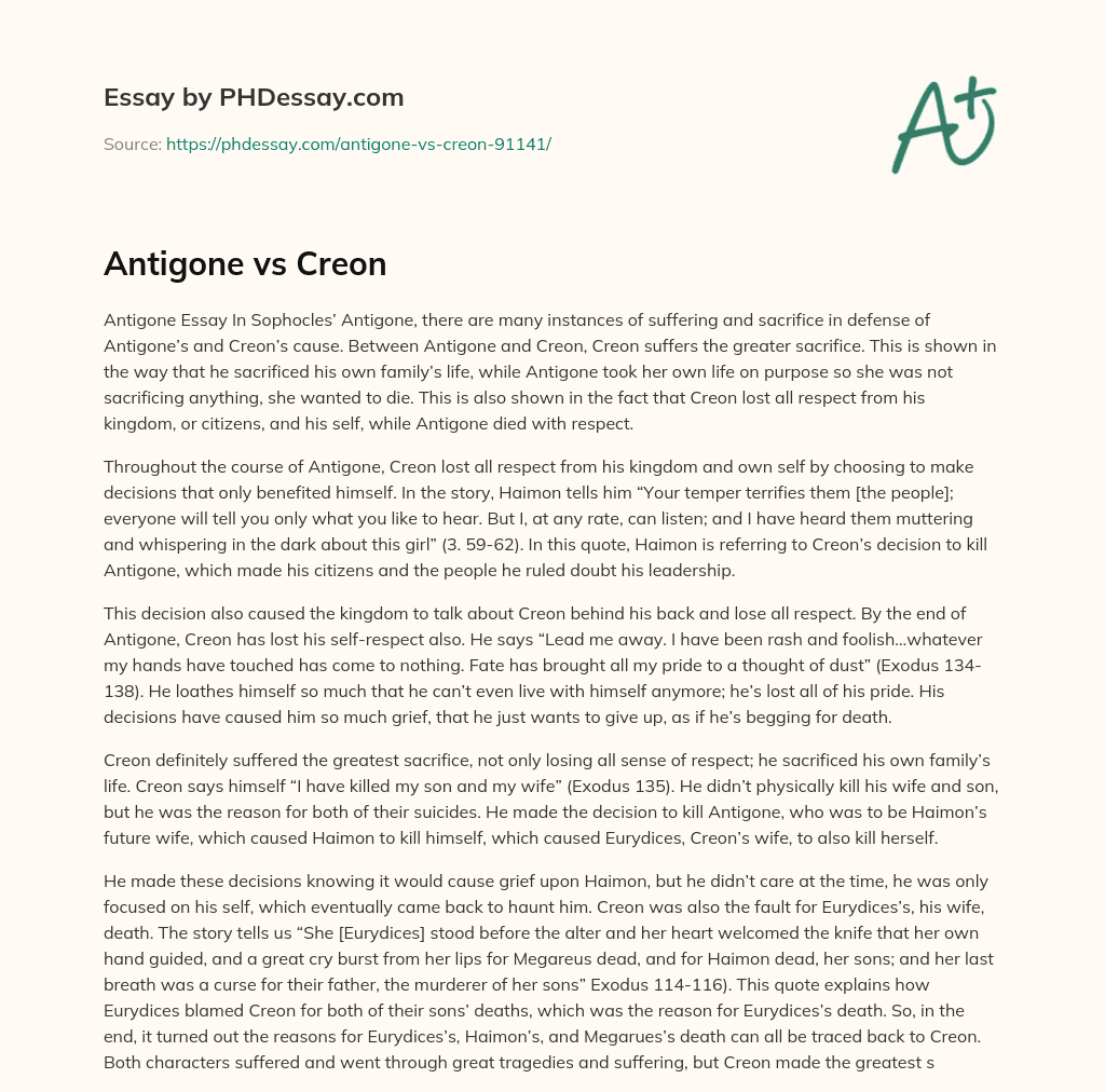 Antigone vs Creon essay