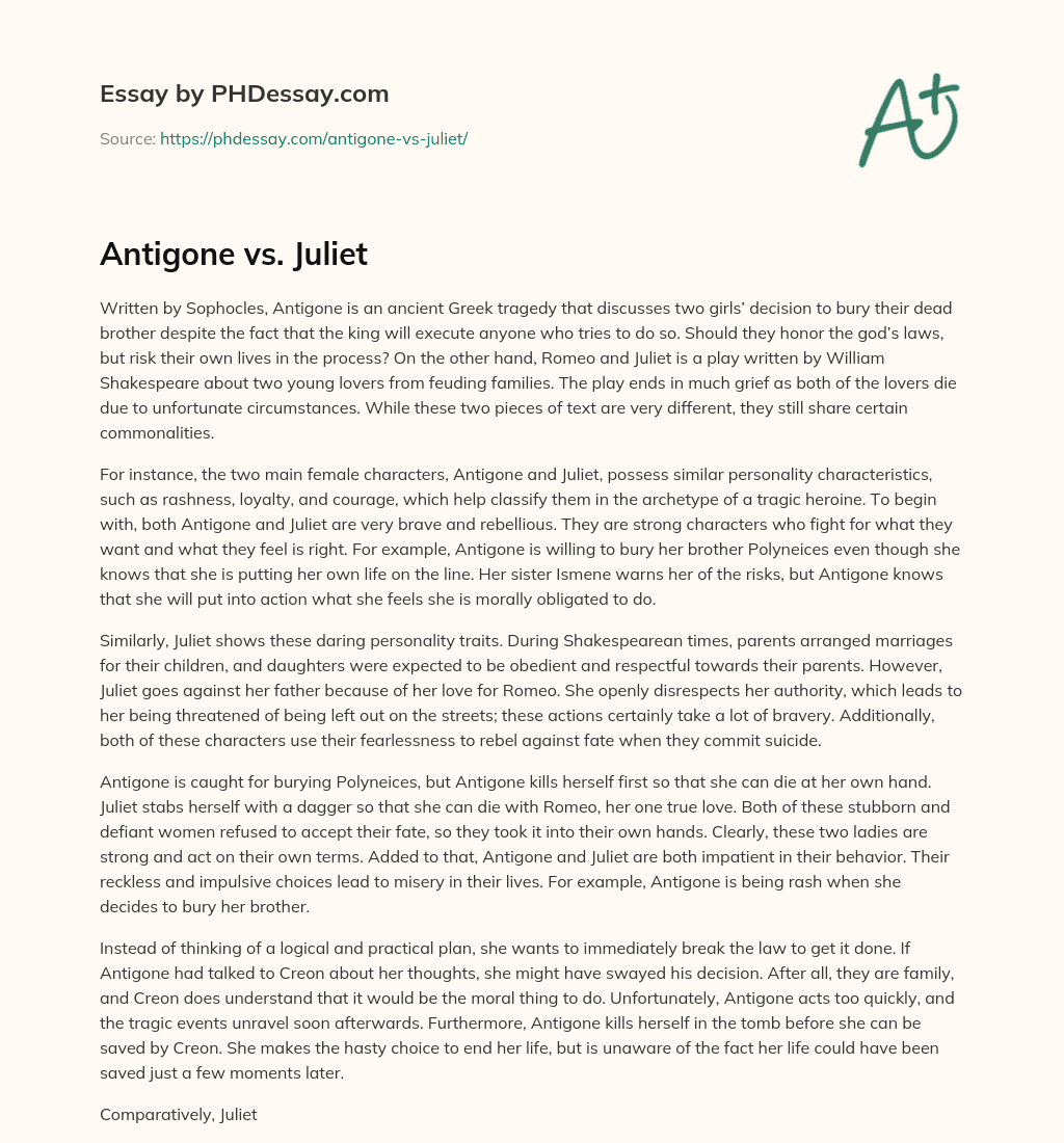 Antigone vs. Juliet essay