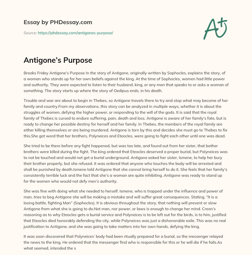 Antigone’s Purpose essay