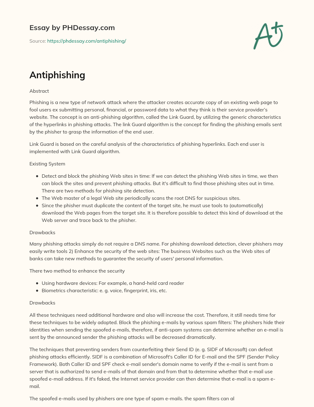 Link Guard Algorithm and Methods to Enhance Web Security Against Phishing Attacks essay