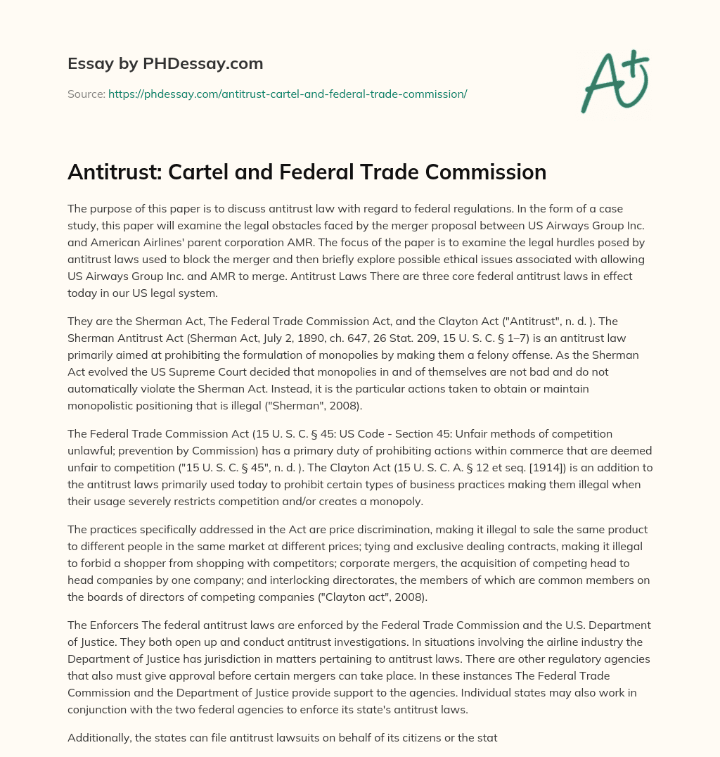 Antitrust: Cartel and Federal Trade Commission essay