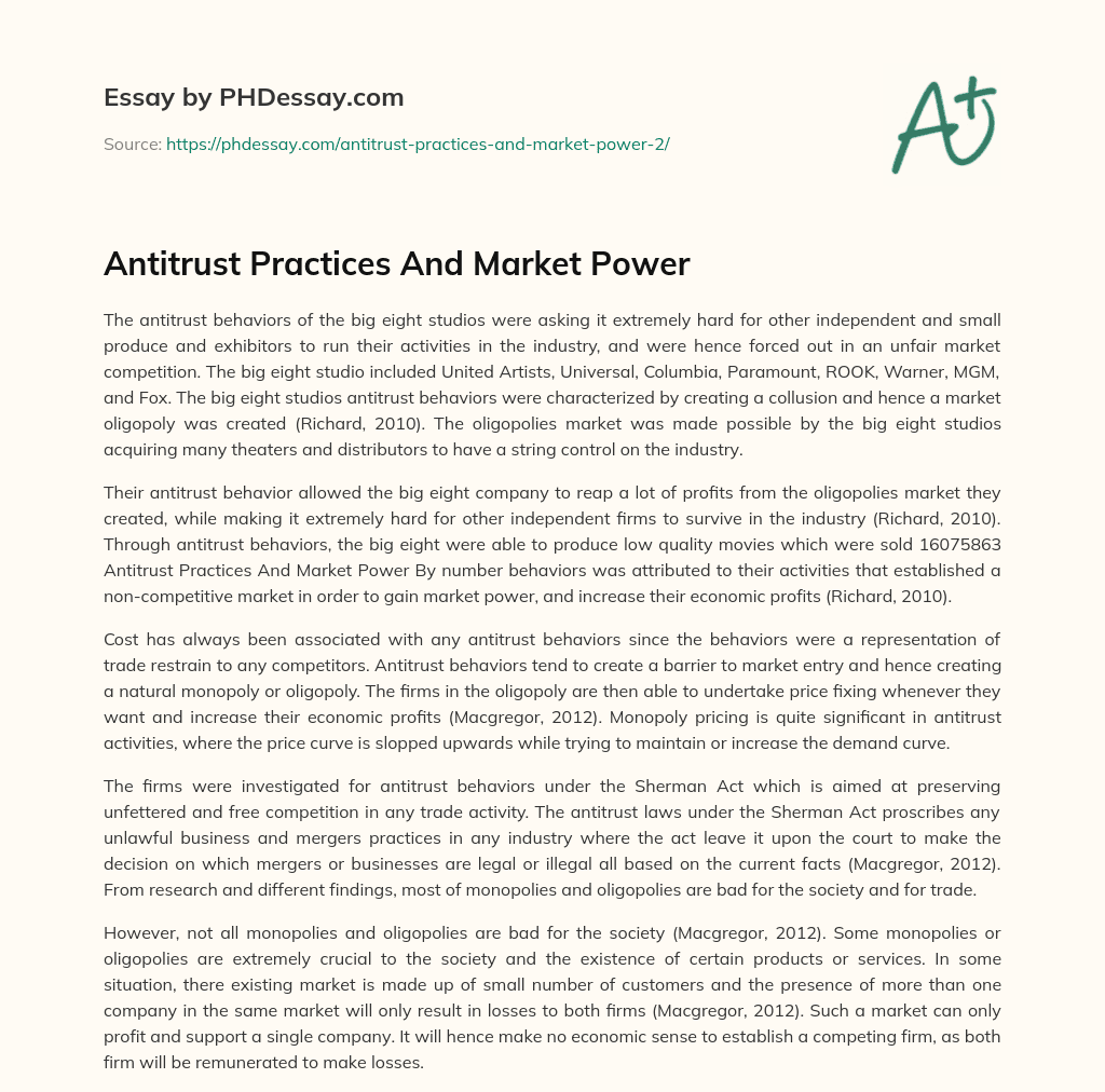 Antitrust Practices And Market Power essay