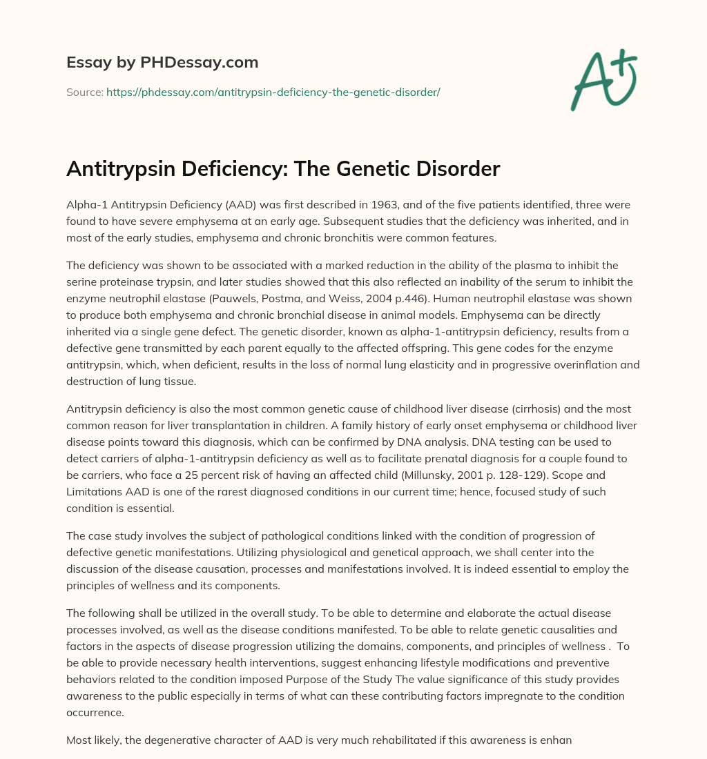 Antitrypsin Deficiency: The Genetic Disorder essay