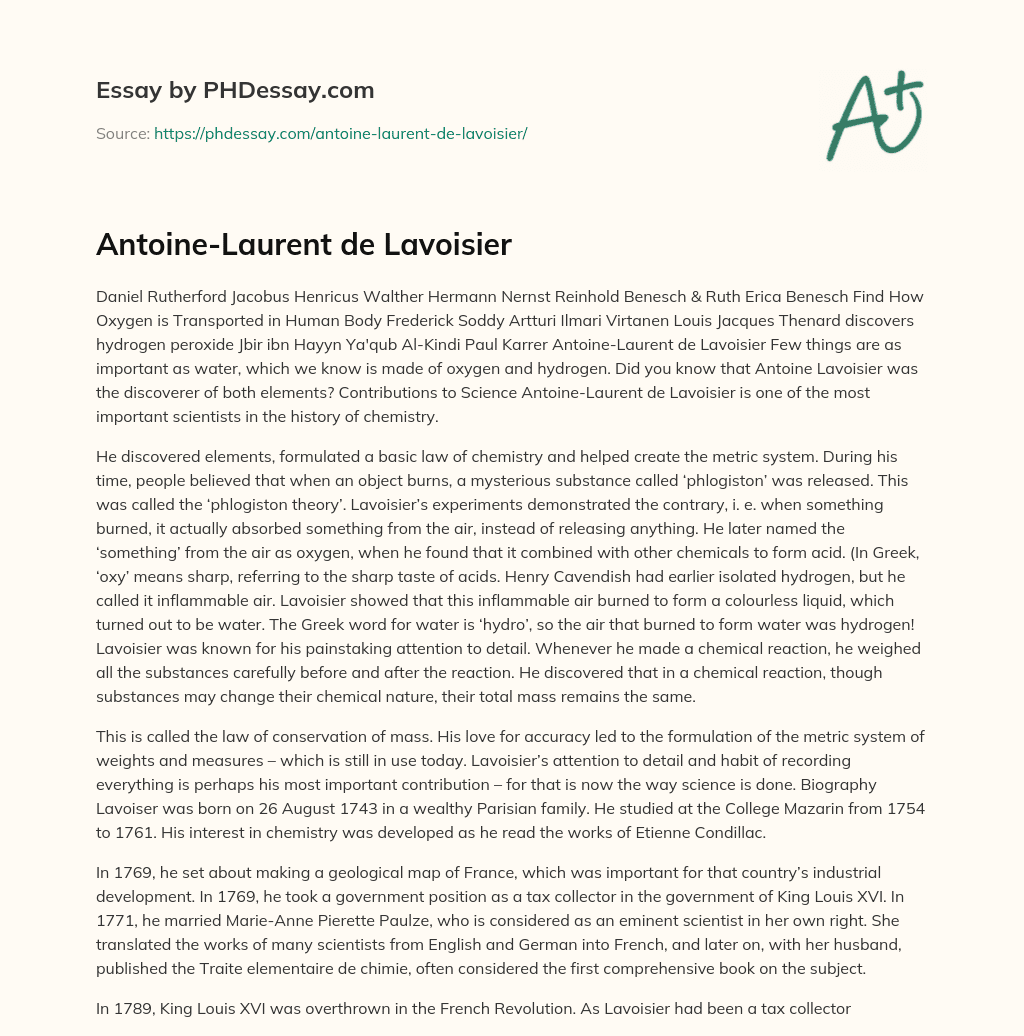 Antoine-Laurent de Lavoisier essay