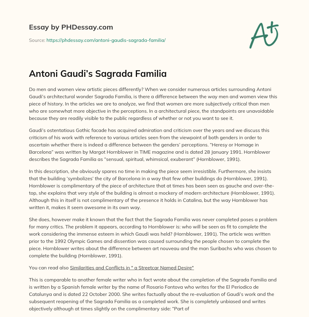 Antoni Gaudi’s Sagrada Familia essay
