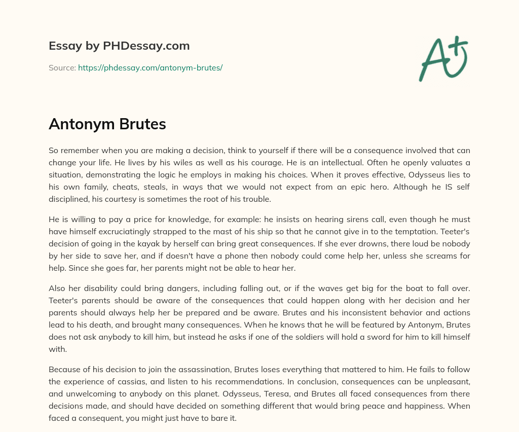 Antonym  Brutes essay