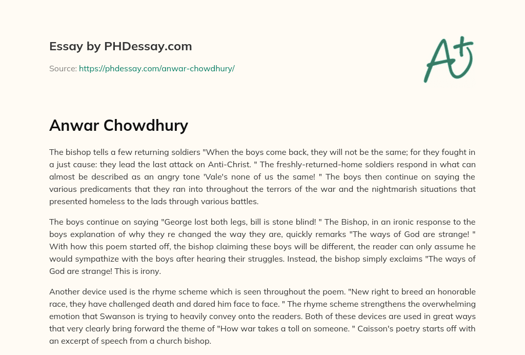 Anwar Chowdhury essay