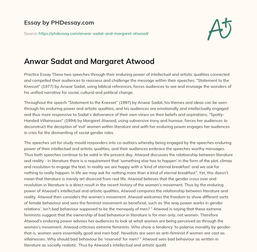 Anwar Sadat and Margaret Atwood essay