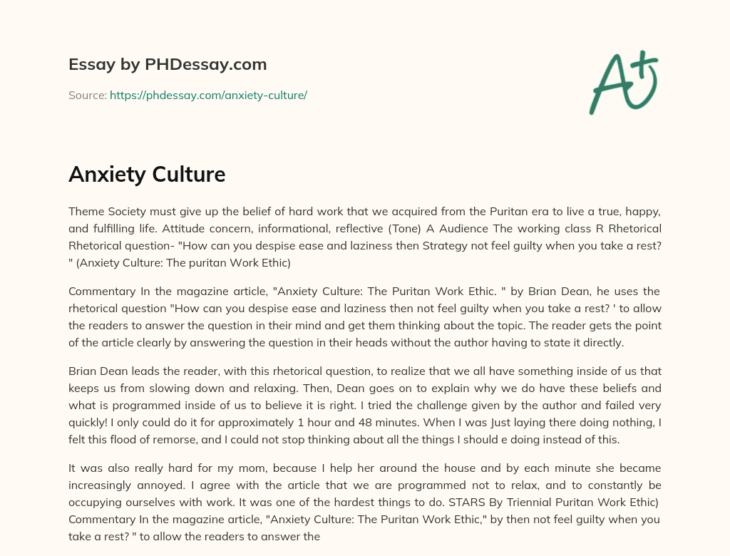 Anxiety Culture essay