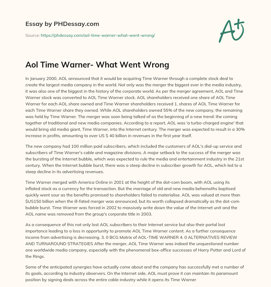 Aol Time Warner- What Went Wrong essay